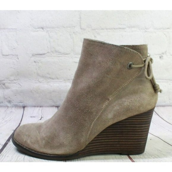 Lucky Brand Shoes - Lucky Brand Brown Suede Side Zip Round Toe Ankle Heeled Booties Size 8 M